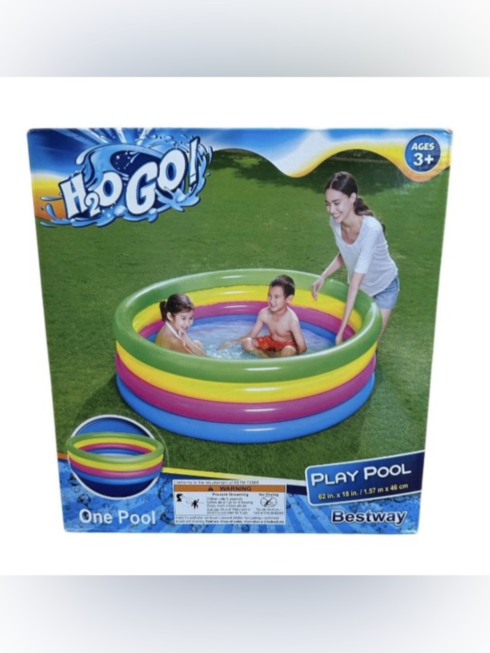 Kids Inflatable Pool 62” X 18” Holds 138 Gallons Of Water Ages 3+ Round New
